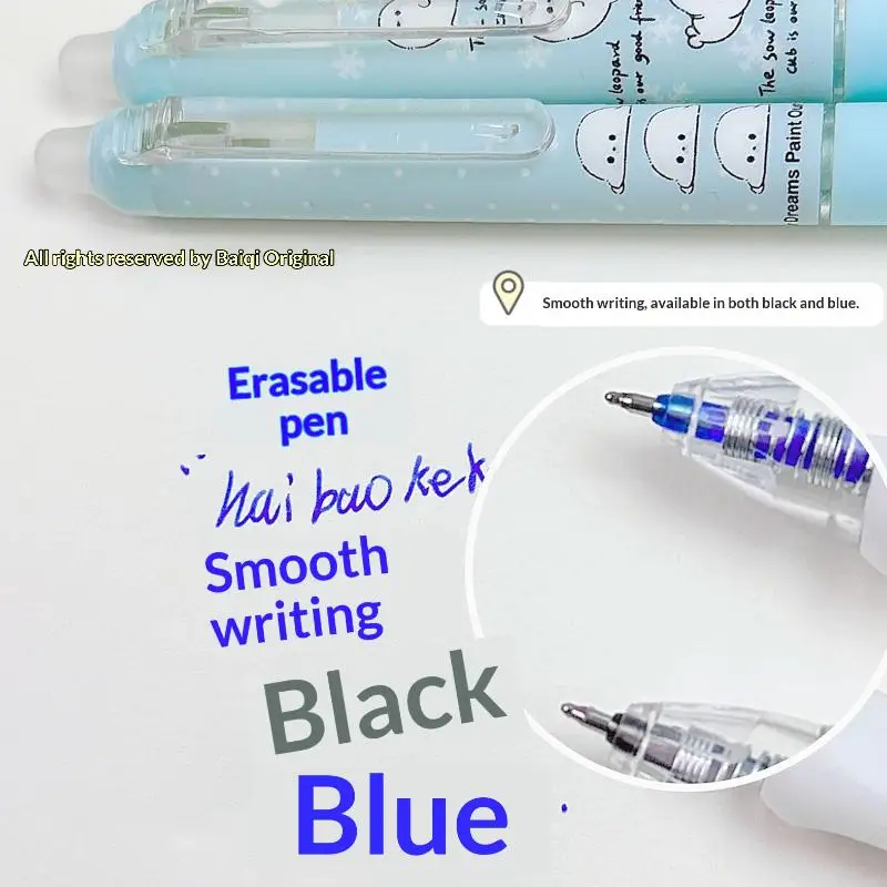 Kawaii blau-schwarze, radierbare Gelstifte, 4er-Set, 0,5 mm Spitze, schnelltrocknend, zum Zeichnen, für Schule, Büro und Schreiben – Detail 9