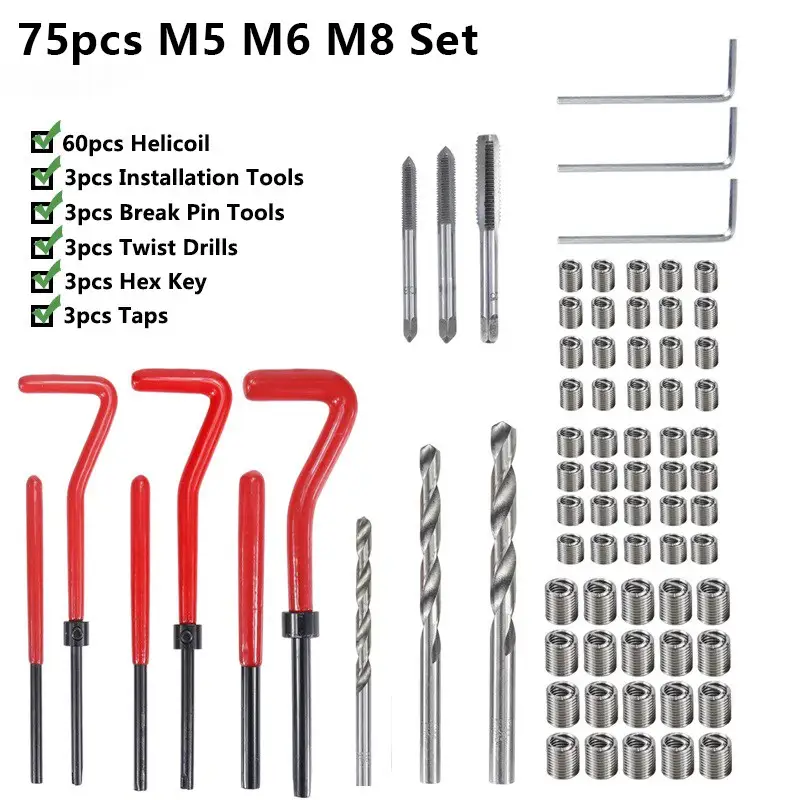 XCAN Thread Repair Kit M3 M4 M5 M6 M8 M10 M12 M14  Screw Thread Inserts For Restoring Damaged Threads Repair Tools Drill Bit - Image 23
