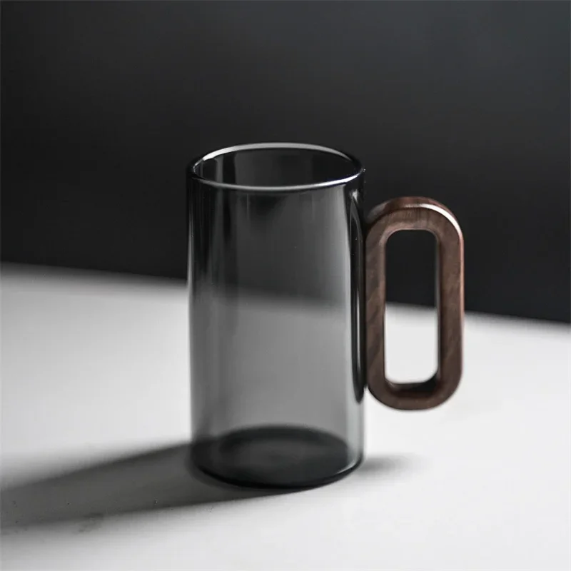 350ml High Borosilicate Glass Coffee Cup with Walnut Wooden Handle Heat-Resistant Glass Home Tea Milk Coffee Mug Breakfast Cups