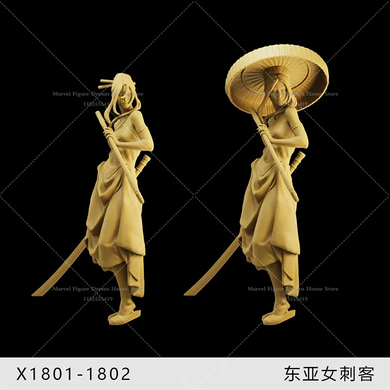 

1/64 1/43 1/35 Scale Miniature Scene Doll East Asian Female Assassin Long Knife Bamboo Hat Style Un-panited White Mini Figure