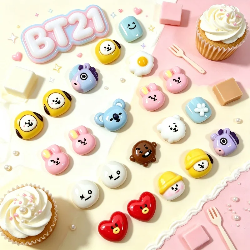 BT21 Chimmy Koya RJ Shooky Tata Cooky Resin Nail Charms Waterproof DIY Fingernail Decorations Nail Art Accessories