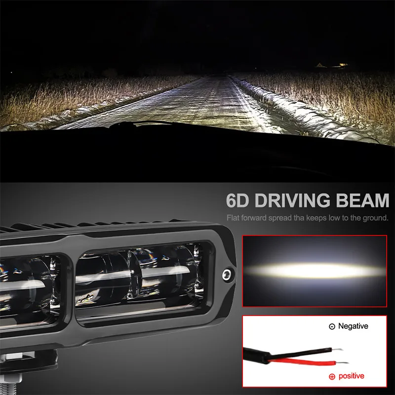 Barre lumineuse LED pour moto, conduite tout-terrain, feux de circulation, lampe de travail, phares antibrouillard, RL, SUV, camion, 6D, 7D, 6 