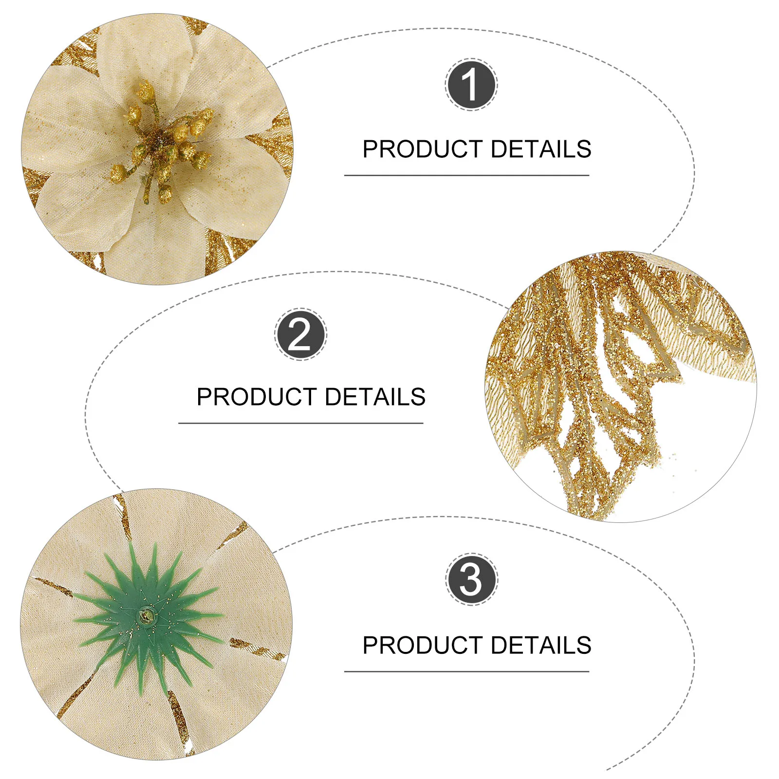 

10Pcs Christmas Artificial Flower Decorations Gold Powder Xmas Flower Ornaments for Tree Party Supplies Holiday Decorative