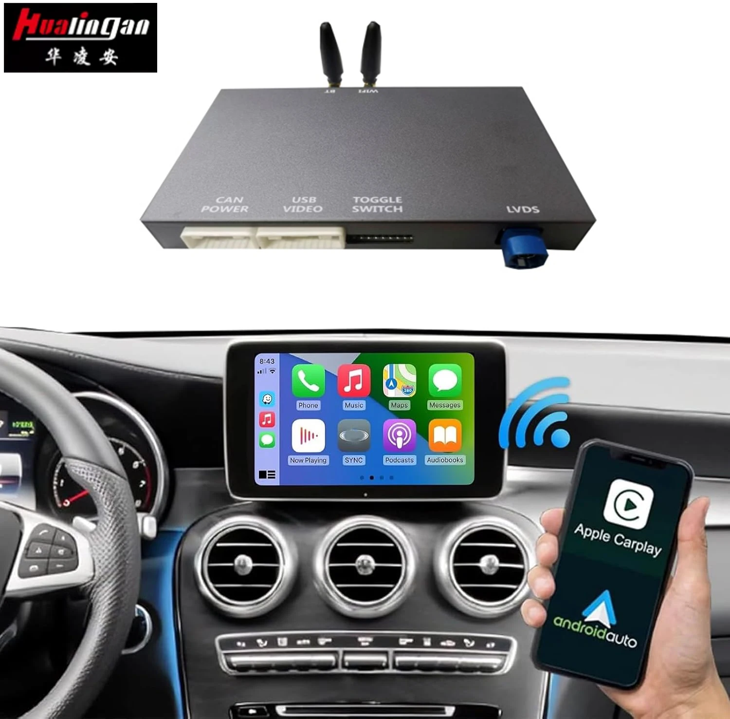 

Hualinganwireless CarPlay wireless Android Auto for Mercedes Benz C GLC Class W205 2016-2018 year with ntg5.0 support MirrorLink