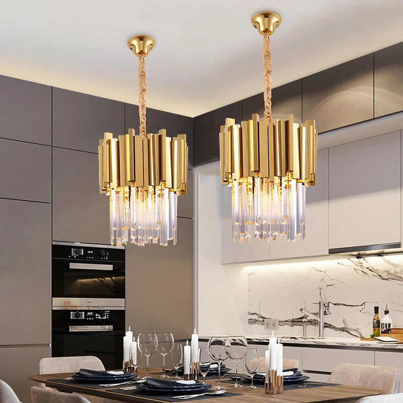 Modern LED Luxury Crystal Pendant Chandeliers Lighting Gold Chrome Round Hanging Pendant Lamp Dining Room Kitchen Bedroom Suspen