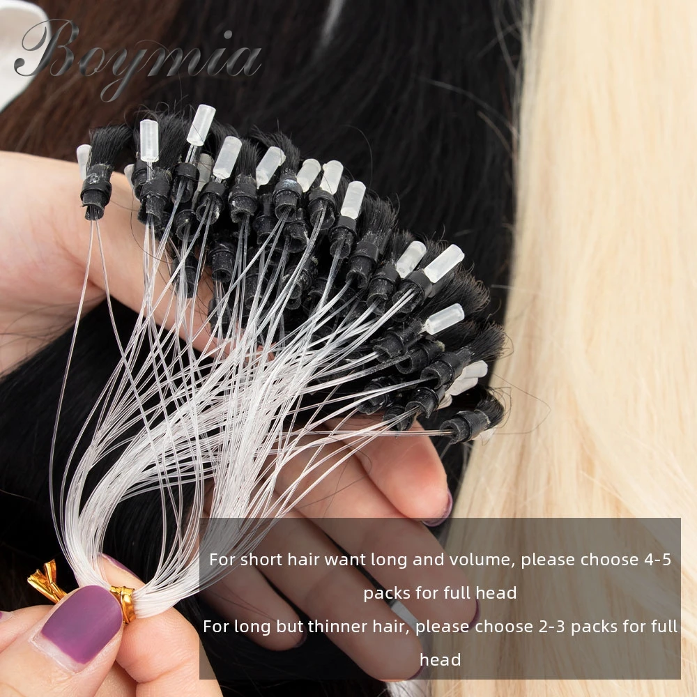 Boymia マイクロループ人毛エクステンション 12 "16" 20" 24" ナチュラルストレートヘアリングマイクロリンク 0.5 グラム/ストランド