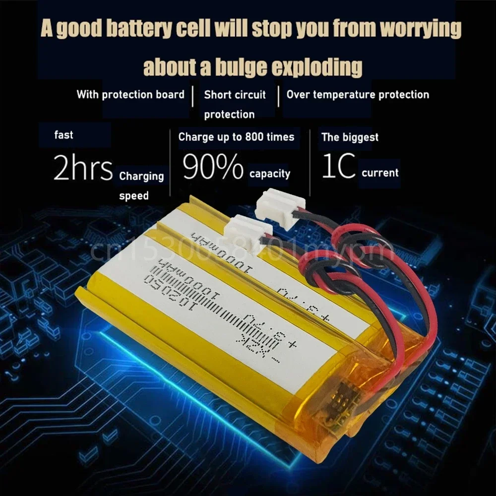 1000mAh 3.7V 102050 Lithium Polymer Li-Po Li Ion Rechargeable Battery PH 2.0mm 2pin Plug for Aircraft,LED Light,speaker GPS