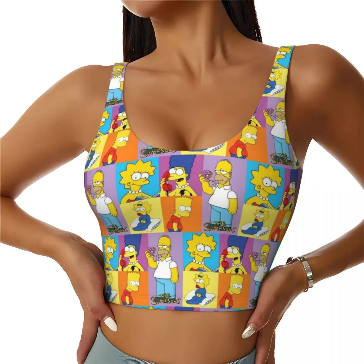 

Custom High Impact Simpsons Family Cartoon Sports Bra for Women Gym Workout Yoga Crop Top