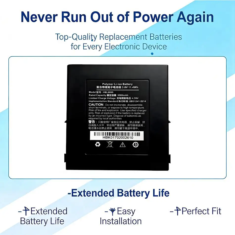 

3000Mah High Capacity For Urovo I6080 Cbk2800 DBK2800 Environmentally Friendly Portable Data Terminal Battery HBL6000