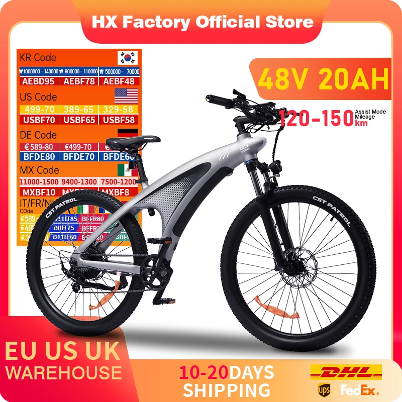 

HX Q5 e bike Adults electric bike 48V 20AH 27.5 Inch Electric bicycle City Electric bike E Bikes Mountain ebike