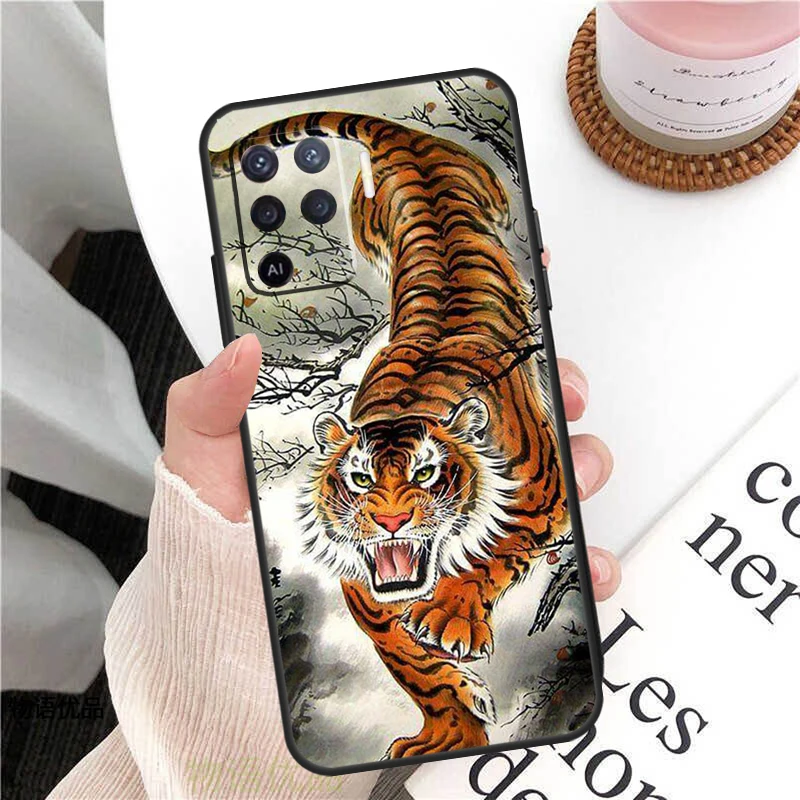 Чехол «японский Тигр» для OPPO A74 A94 A54 A15 A3S A5S A1K A52 A72 A83 A91 A93 A53S A5 A9 A31 A53