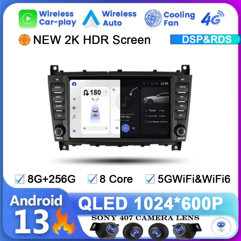 7-дюймовый автомобильный радиоприемник DSP Android 14 для Mercedes Benz W203 W209 W219 A Class A160 C-Class C180 Мультимедиа Carply GPS-навигация Стерео