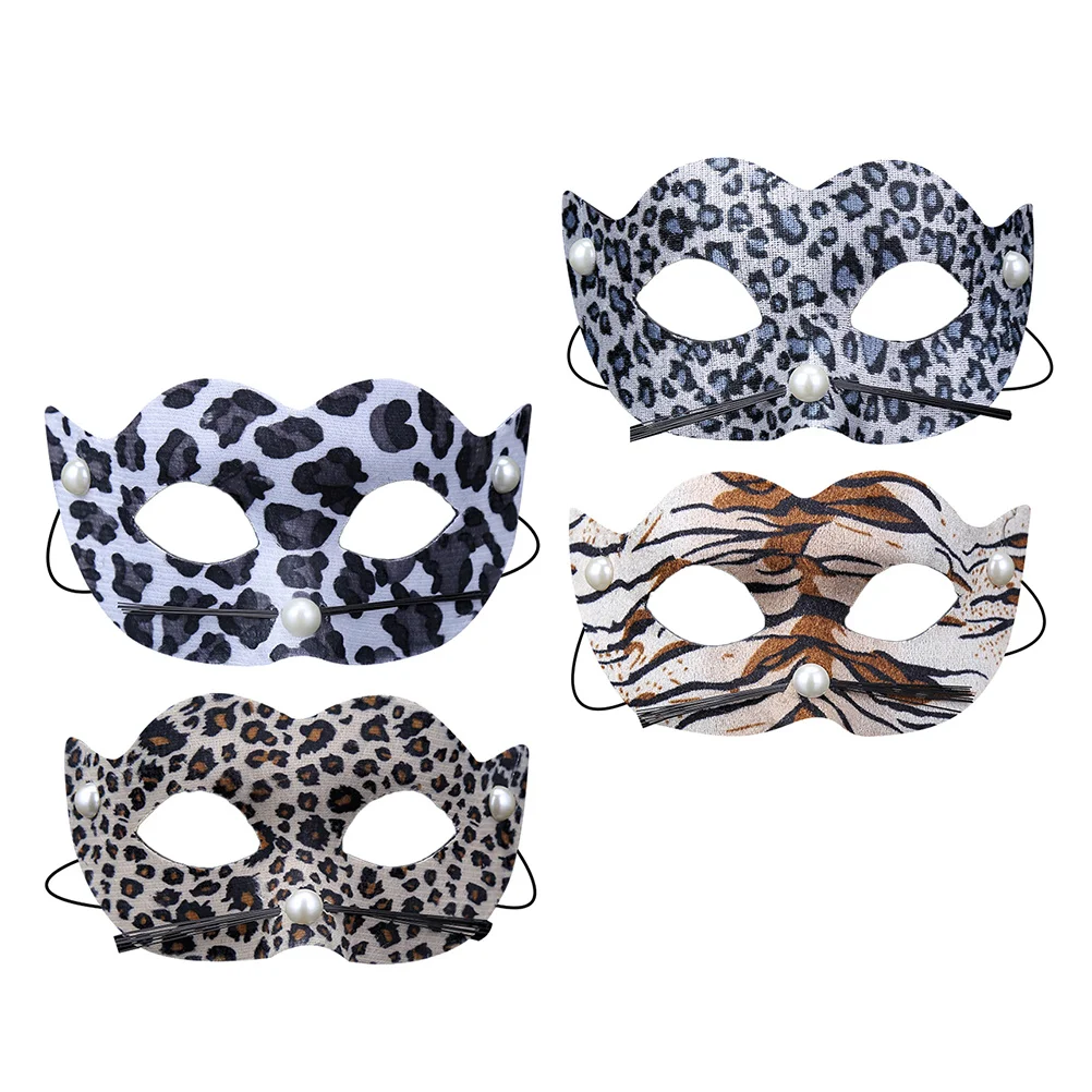 หน้ากากพีวีซีลายเสือดาว 4 ชิ้น หน้ากากปิดตาสำหรับงานปาร์ตี้ฮาโลวีน คอสเพลย์ ชุดแฟนซี งานคาร์นิวัล อุปกรณ์ตกแต่ง