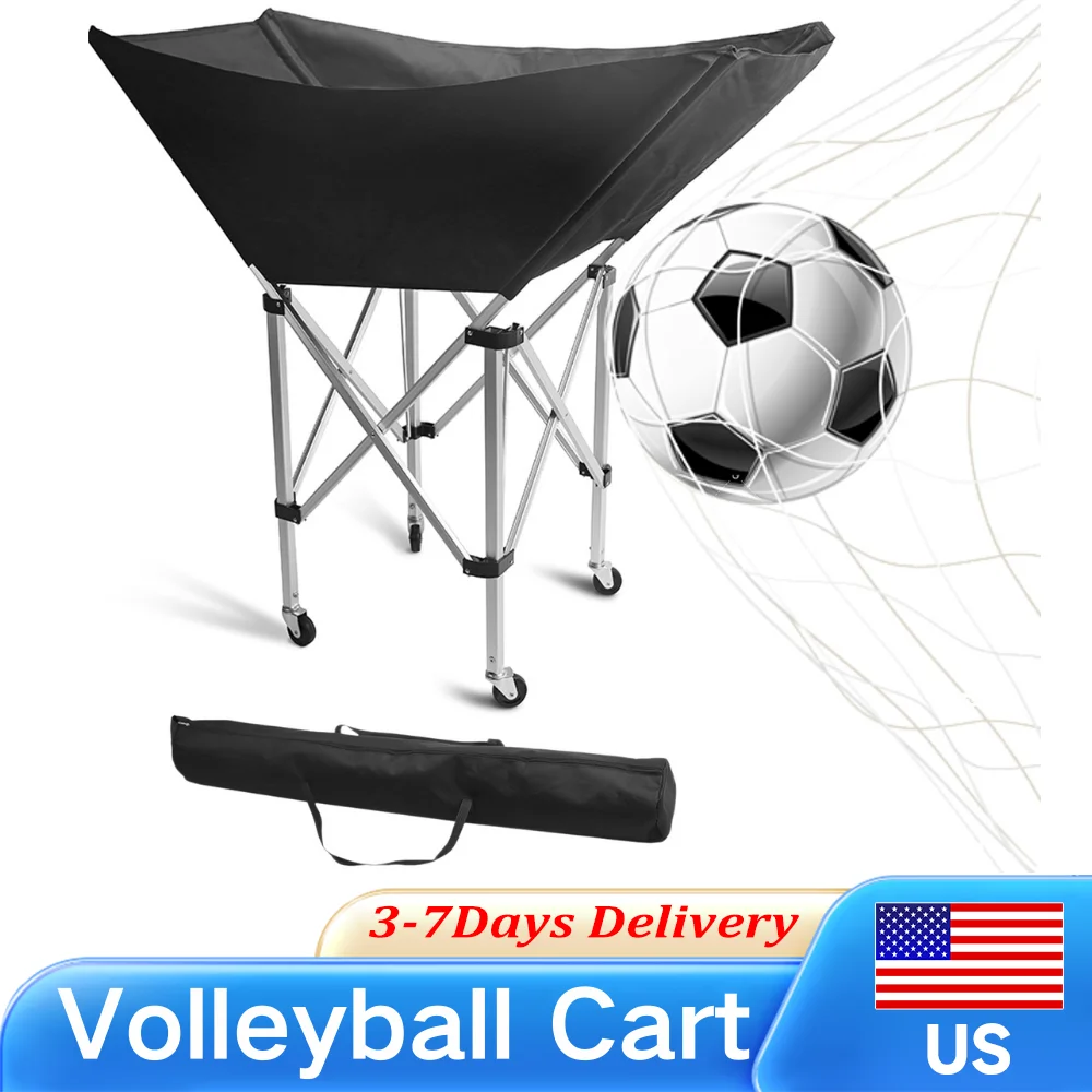 

Collapsible Hammock Ball Cart with Carry Bag Ball Holder 28 Ball Capacity Volleyball Cart with Wheels Volleyball Training Equipm