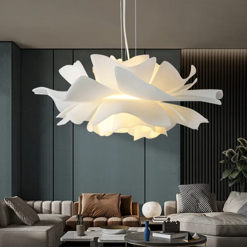 Modern White Flower Chandelier Living Room Bedroom Hall Pendant Lamp Home Decoration Luminaires Interior Lighting Fixture