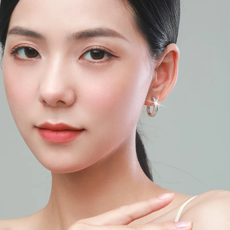 Anting zirkon bersinar perak Sterling 925 wanita, anting lingkaran bulat modis dan elegan, perhiasan hadiah ulang tahun