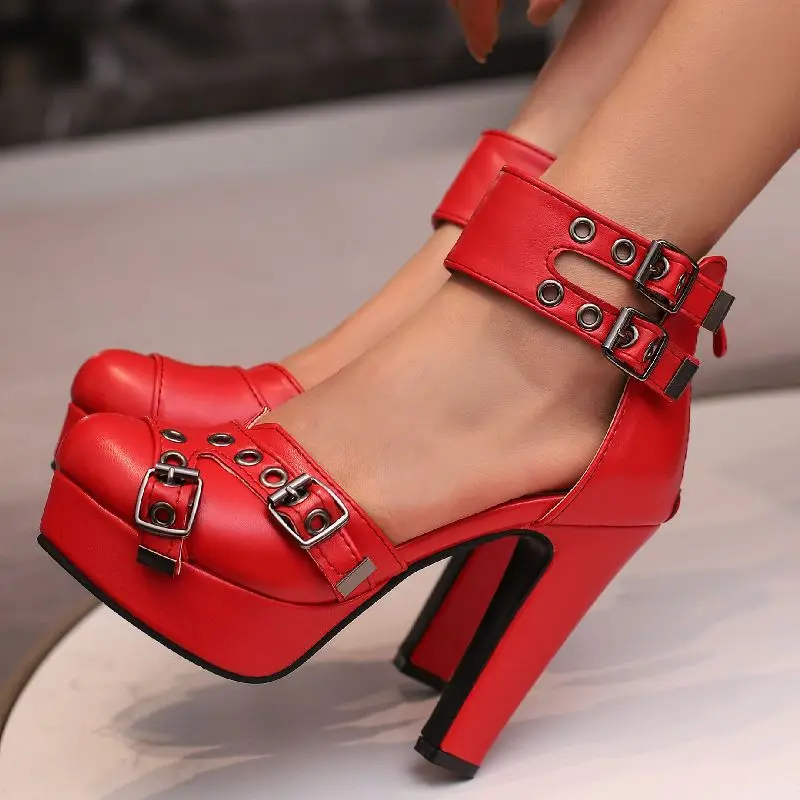 

Red Platform High Heels Women's Sandals Summer Shoes 2025 Strap Black White Pumps Wedding Dance Party Shoes Large Size 50