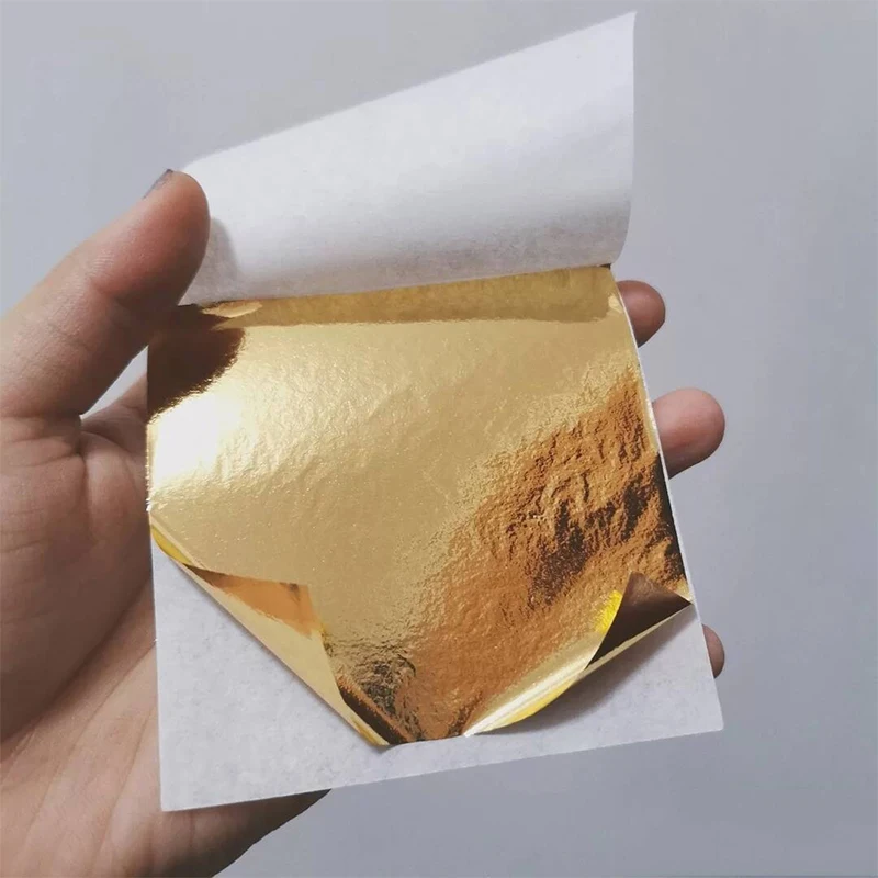 100pcs Individually Packaged Imitation Shiny Gold Sliver Leaf Foil Papers for DIY Epoxy Resin Handicraft Nail Art Jewelry Making