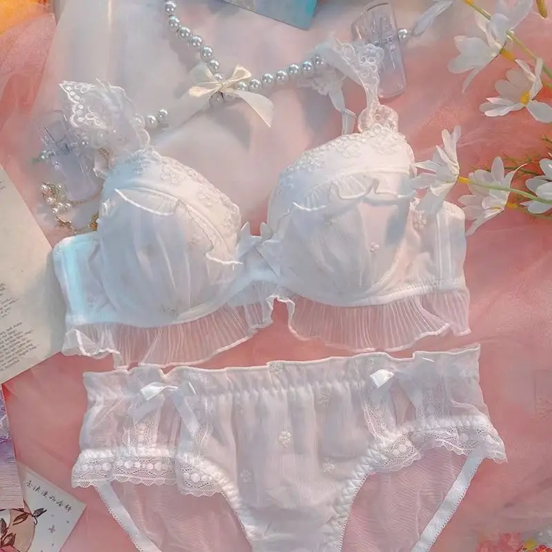 مجموعة الملابس الداخلية الدانتيل المرأة الصدور الصغيرة جمع مثير الرغبة النقية الحلو الصدرية لطيف الصدرية