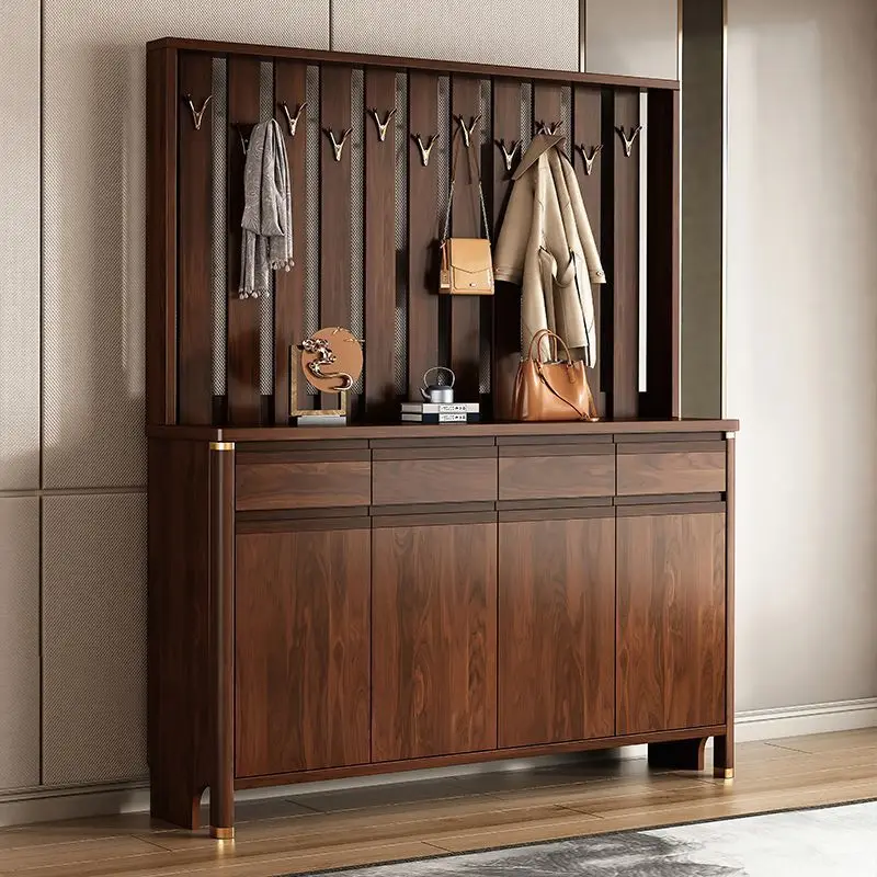 

2025 new Chinese shoe cabinet solid wood household door hanger integrated entrance cabinet with shoe stool home coat cabinet