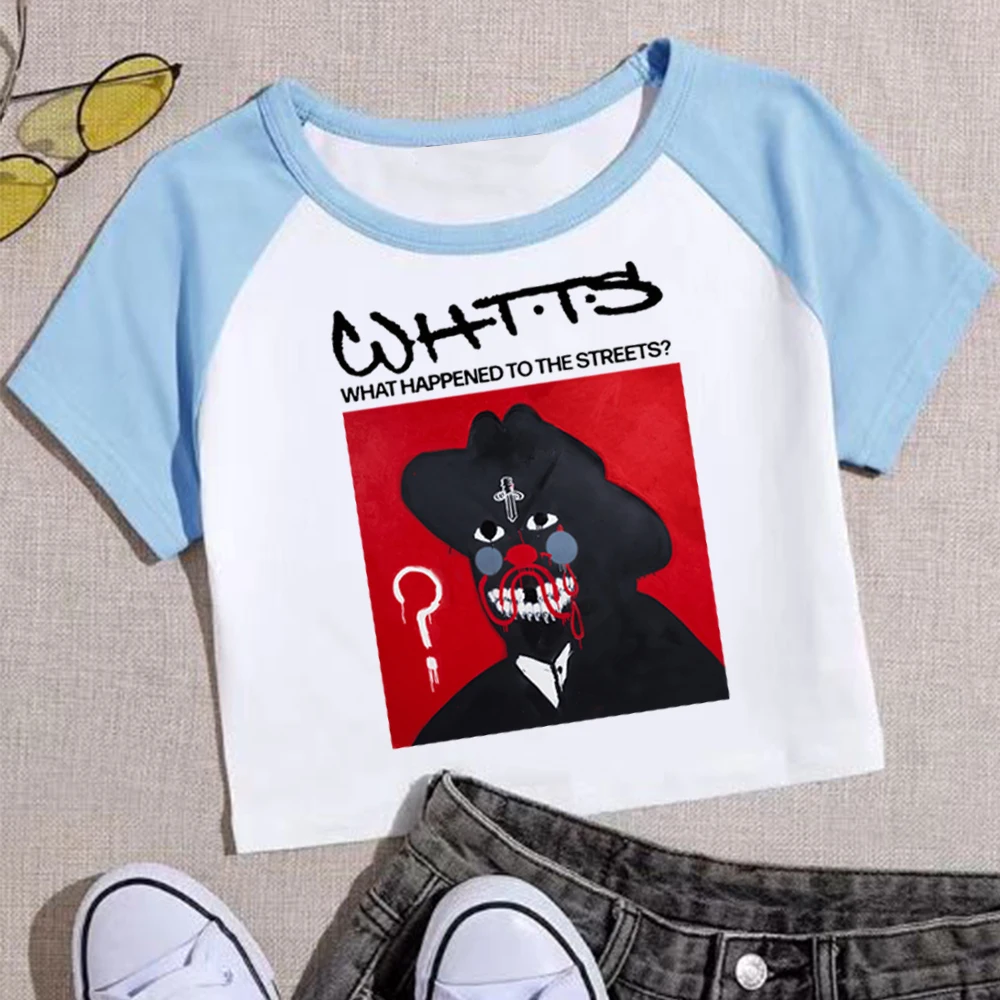 21 وحشية ما حدث إلى الشوارع المحاصيل قمم تي شيرت الفتيات أزياء المرأة س الرقبة قصيرة الأكمام