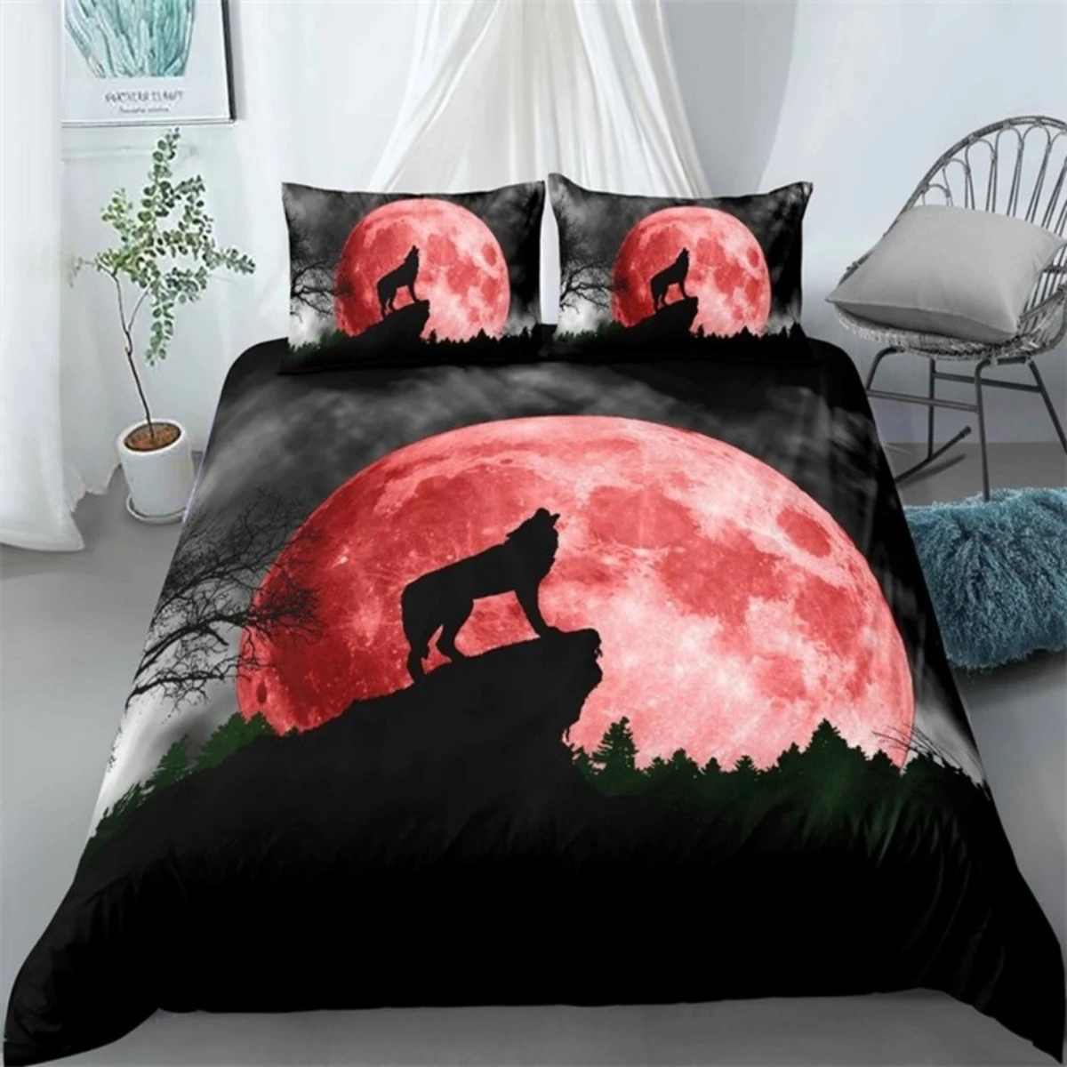 Wolf Moon Bedding Set Animal 3D Polyester Pillowcases Quilt Cover Home Decor Gift Twin King Queen Duvet Cover Set