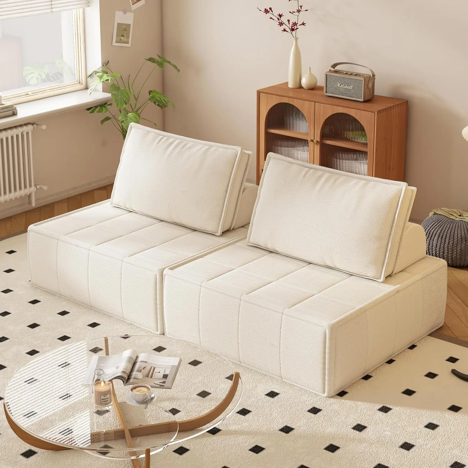

Deep Seat Corduroy Modular Sectional Loveseat 2Pc Movable Cushion Lounge Sofa for Living Room Bedroom Apartment, Customized
