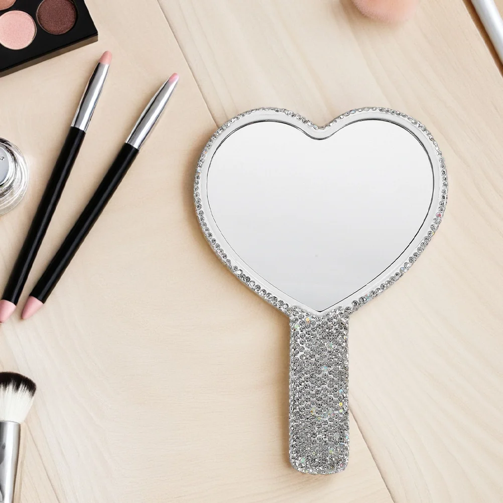 

2Pcs Heart Shaped Handheld Mirror Portable Travel Crystal Rhinestone Compact Mirror for Purse Makeup Touch Ups