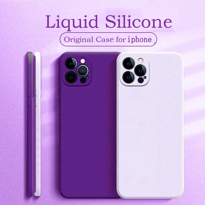 Original Square Liquid Silicone Case For iPhone 14 13 11 12 Pro Max X XS Max XR 14 7 8 Plus SE 2020 Shockpoof purple Cover funda