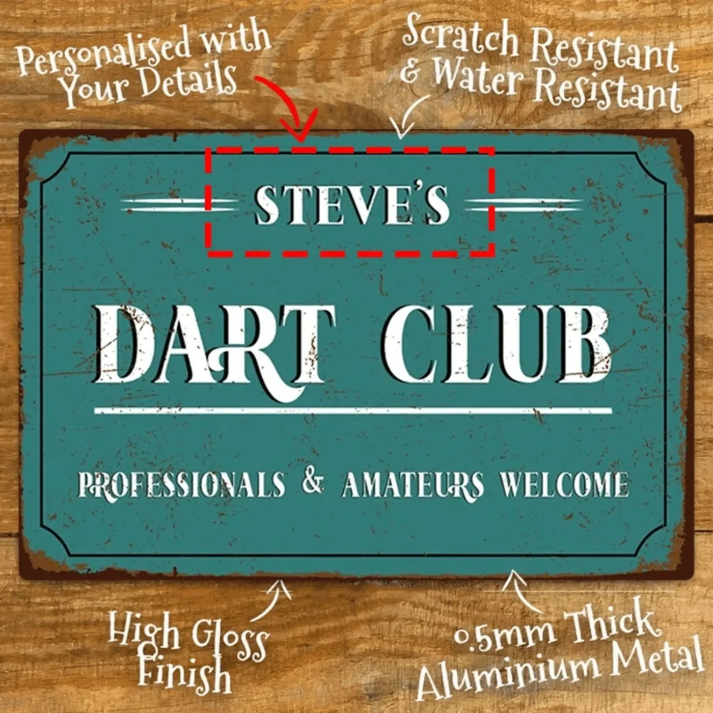 Benutzerdefinierte personalisierte Text Dart Club Metallschild, Man Cave Game Room Home Decor (nur Dekoration)