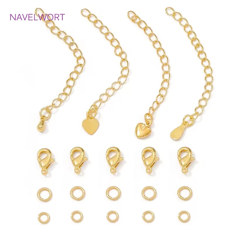 18K Gold Plated Open Rings&Extension Chain&Lobster Clasps For Jewelry,Connecting Rings For Jewelry,DIY Jewelry Accessories