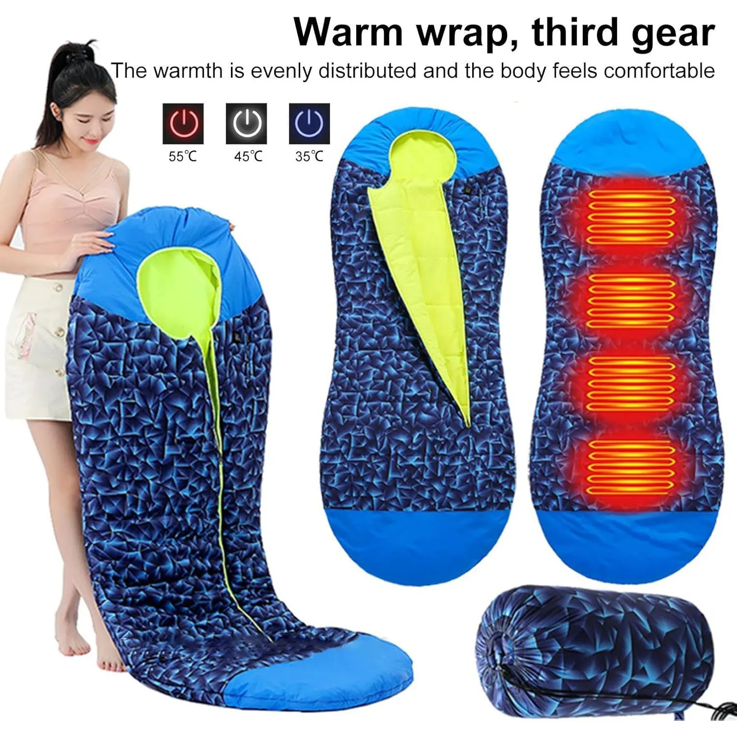 

Sleeping Bags for Adults - Universal Heated Camping Sleeping Bag | Fast Heating Portable Sleeping Mat with USB Charging,