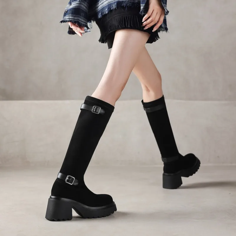2026 Autumn/Winter New Fashionable, Elegant, Comfortable High Heel Boots Elegant Knee High Heel Thick Soled Women's Shoes