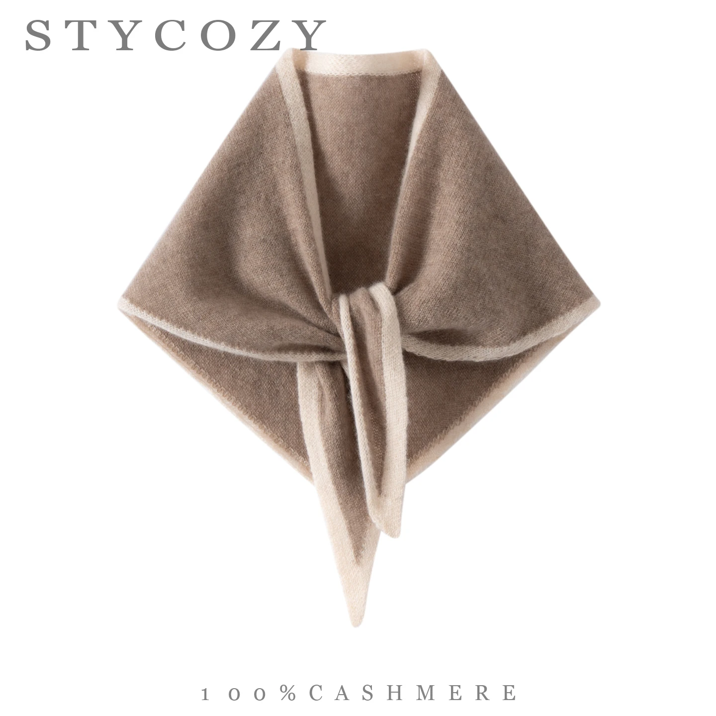 100%Cashmere Women Contrast Edge Triangle Scarf Knitted Neck Warmer Windproof Collar Cozy Neck Wrap Winter Outdoor Accessory