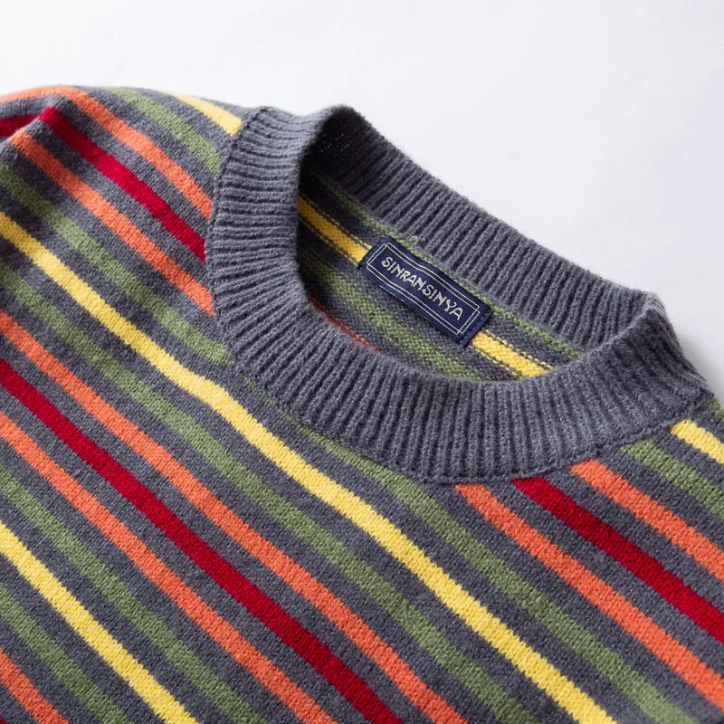 Novo outono inverno listrado camisola masculina pulôver casual jumper para masculino fino ajuste o-pescoço malhas pull homme tamanho M-XXXL sy0206