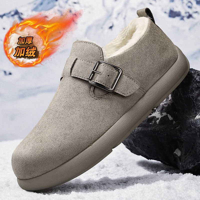 Men's Cotton Slippers Winter Home Indoor Fce Lined Thi Warm Headed oes Cold Resistant Outdoor Wear with Heel