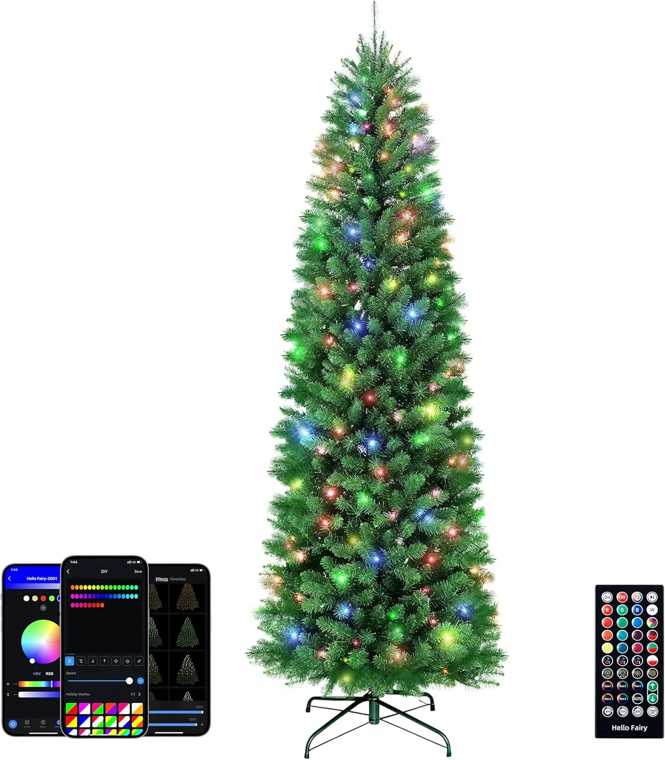 7.5ft App-Controlled RGB Pre-Lit Skinny Christmas Tree with 350 LEDs & 1053 Branch Tips