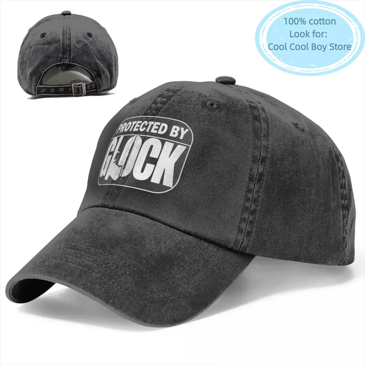 Protected By Glock Men Women Baseball Caps Tactical Pistol Distressed Washed Hats Cap Classic Outdoor Workouts Snapback Cap