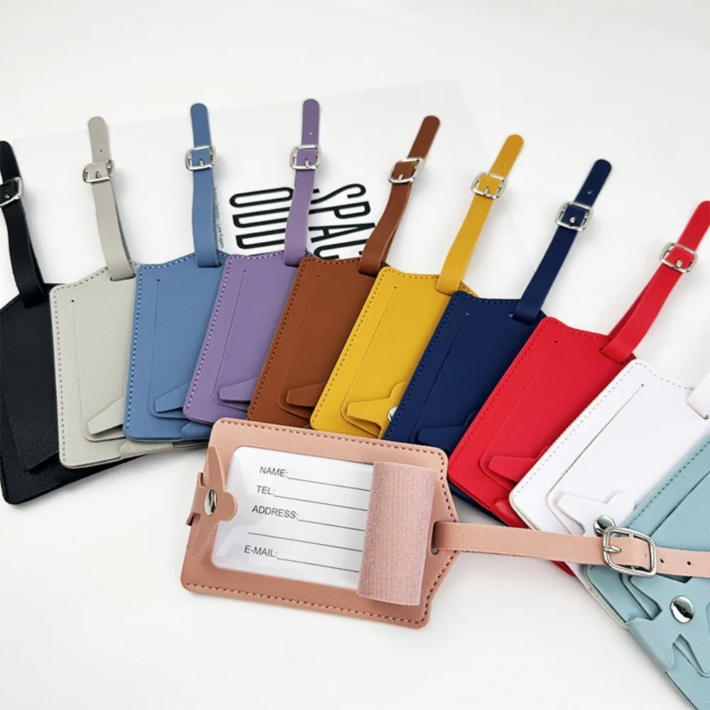 PU Leather Luggage Tag Snap Button Suitcase Boarding Label Anti-lost Travel ID Name Address Baggage Hanging Bag Accessories