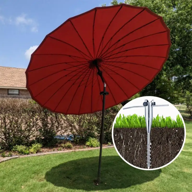 Outdoor Umbrella Base Metal Beach Umbrella Holder Heavy Duty Portable Bracket In Ground Parasol Mount For Sand Camping Lawn