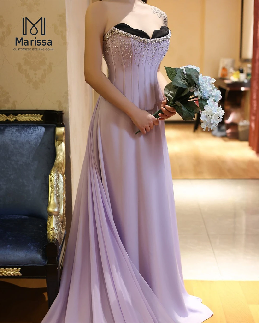 ماريسا فساتين لحضور الحفلات الموسيقية الفاخرة 2025 امرأة حفلة تشديد الساتان المطاطي فساتين أنيقة مخصص خارج الكتف فستان حفلات الزفاف #2