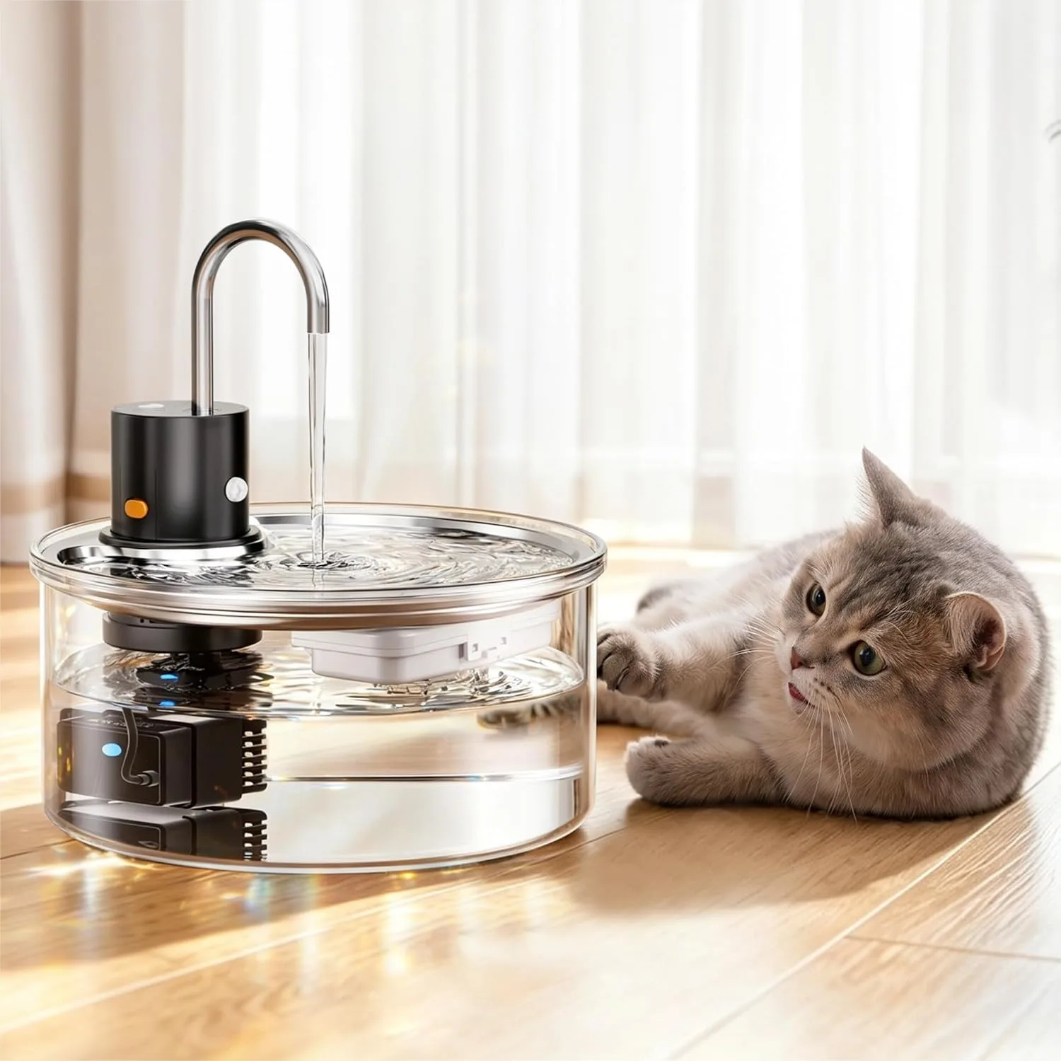 

Wireless Glass Cat Water Fountain - 108oz/3.2L Ultra-Quiet Cordless Pet Water Dispenser with Sensor Mode for Cats and Small Dogs