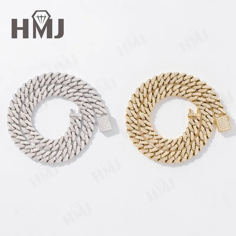 925 Sterling Silver Cuban Link Chain Necklace 2 Row D Color Moissanite Cuban Chain Hip Hop Fashino Jewelry Unisex Gift 18inch