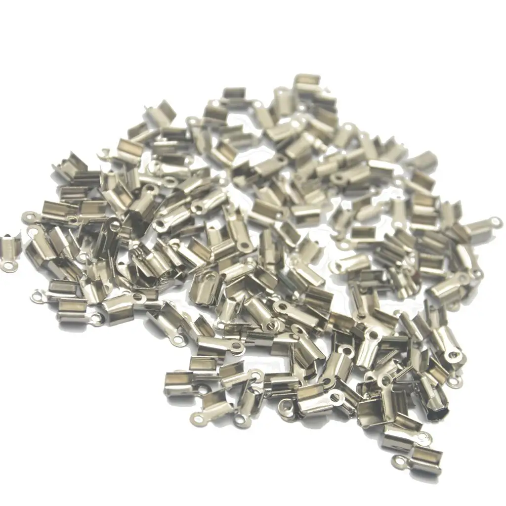 100pcs Metal Cord End Crimps Copper Closures Jewelry Connecting Ends for Beading Cable Projects