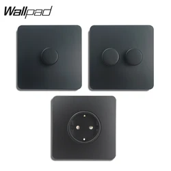 Interruttore Dimmer per applique da parete, compatibile con LED 1-100W, presa a muro ue, pannello in acciaio inossidabile nero opaco, Wallpad H6, controllo a 2 vie