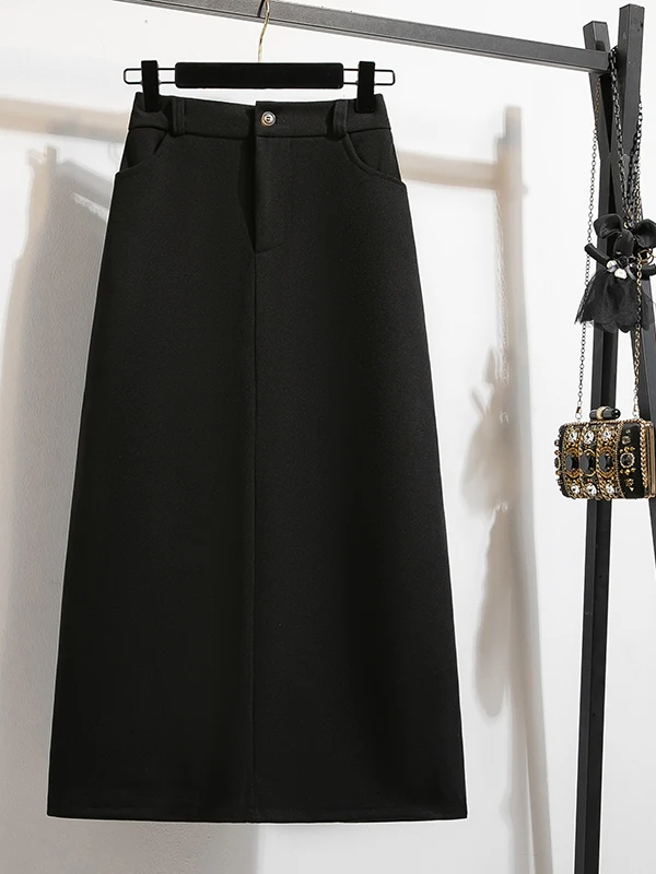 

Authentic Woolen Skirt Women's Autumn Winter Long Pleated Wrap around A-Line Umbrella Skirt Ele mid Waist Design Ciwalk