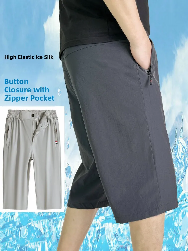 

Ice Silk Loose Fit Men's Summer orts Thin Breathable Casual Knee-Length Qui Dry Pants Straight Leg Faion Urban Sle