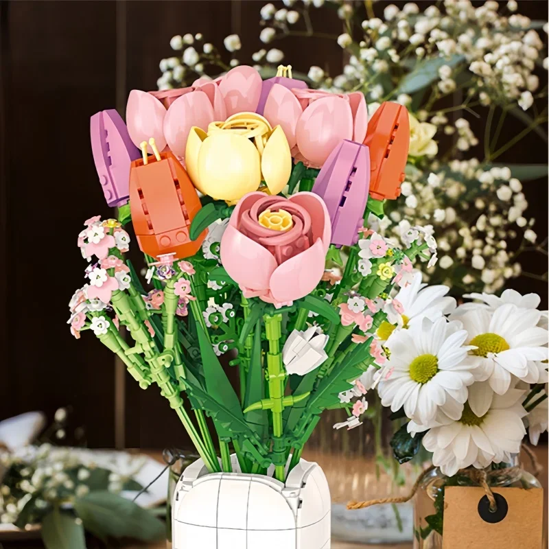 

DIY Everlasting Flower Bouquet Building Block Toy-Create Your Favorite Bouquets Freely,Home & Desktop Decor,Ideal Gift for Girls