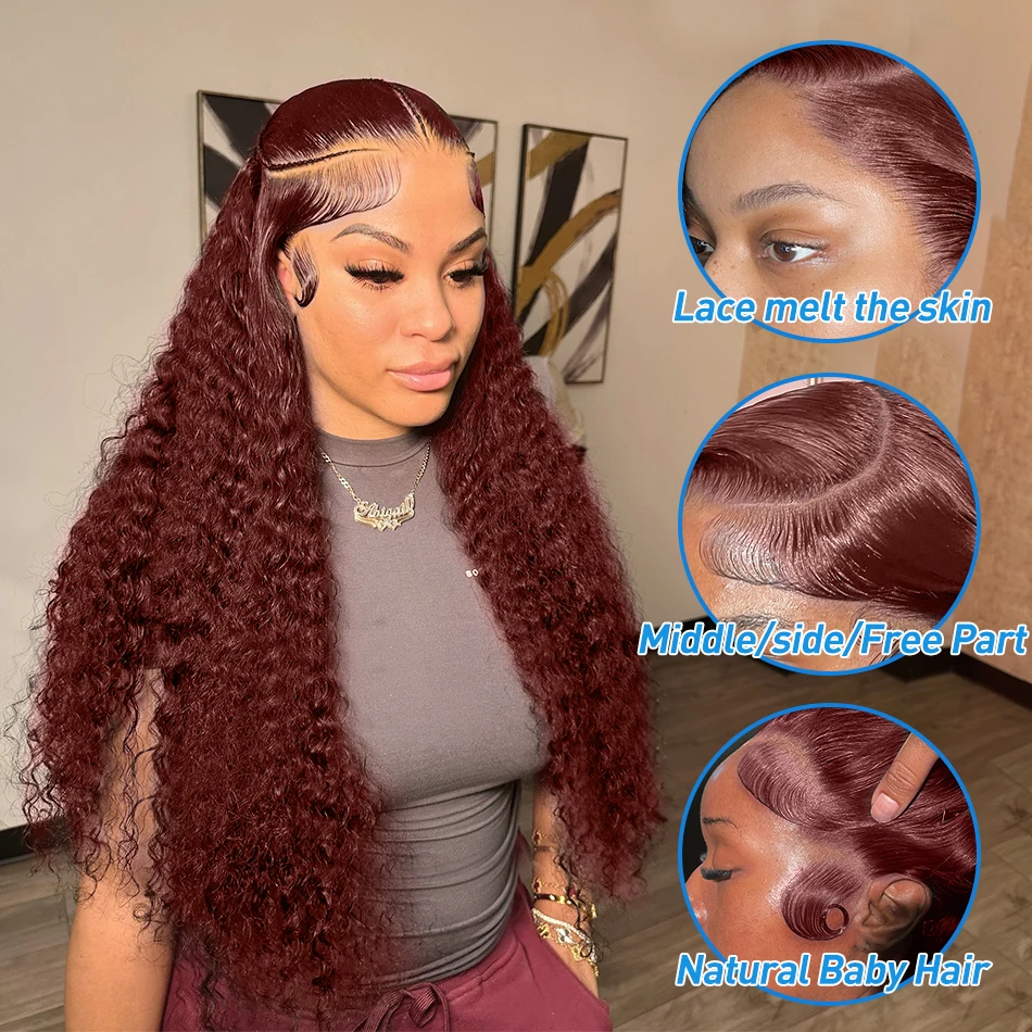 Xcurly 250% Reddish Brown Deep Wave 13x6 HD Lace Front Human Hair Wigs For Women Water Curly 13x4 Lace Frontal Wig Pre Plucked