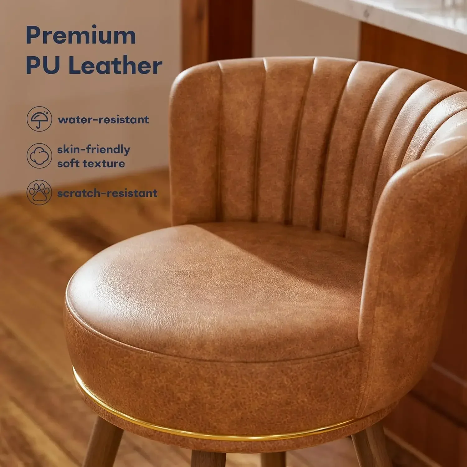 Counter Height Bar Stools Set of 4, Swivel Bar Stools with Back, 24" H Seat Height Upholstered Counter Stools with Wood Legs